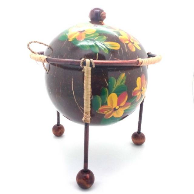 TOPLES BATOK KELAPA MOTIF BUNGA DENGAN PENYANGGA - DEKORASI RUMAH MURAH BEST SELLER READY STOCK