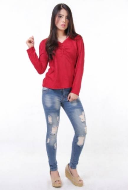 Celana Ripped Skinny Jeans Wanita Denim JSK Jeans Import Quality