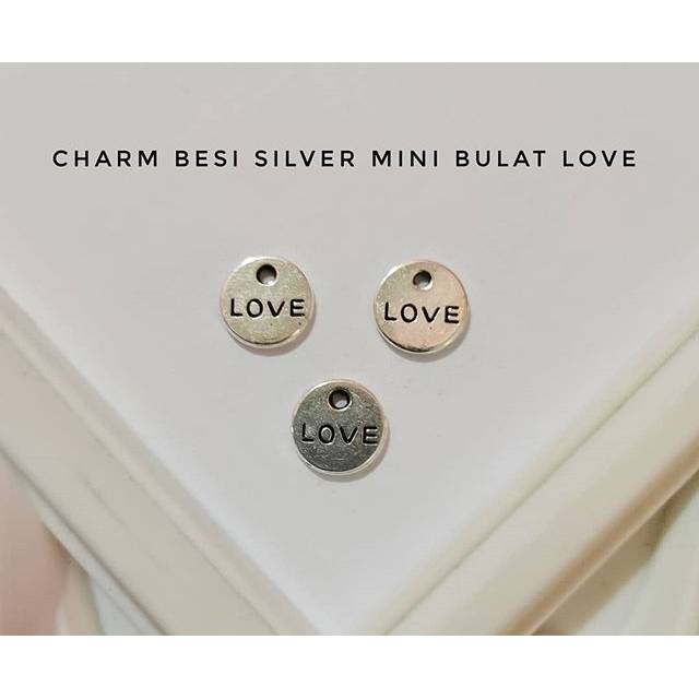 Charm besi silver mini bulat love