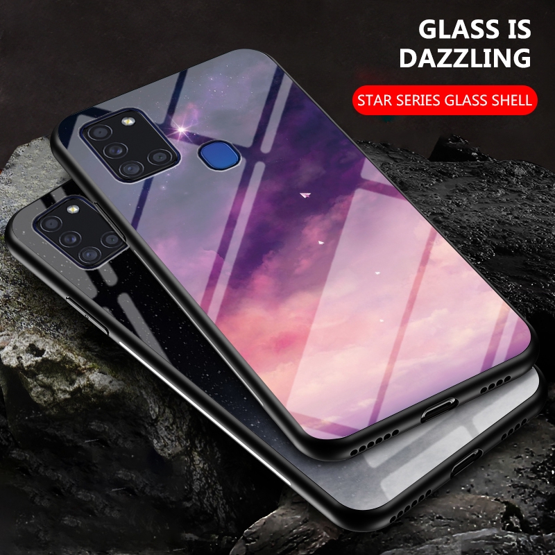 Casing Bahan Silikon Dan Tempered Glass Motif Starry Sky Untuk Samsung Galaxy A21S