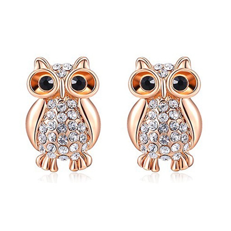 SIY  Owl Rhinestone Sparkle Ear Stud Earrings Animal Fashion Jewelry Charming Gifts