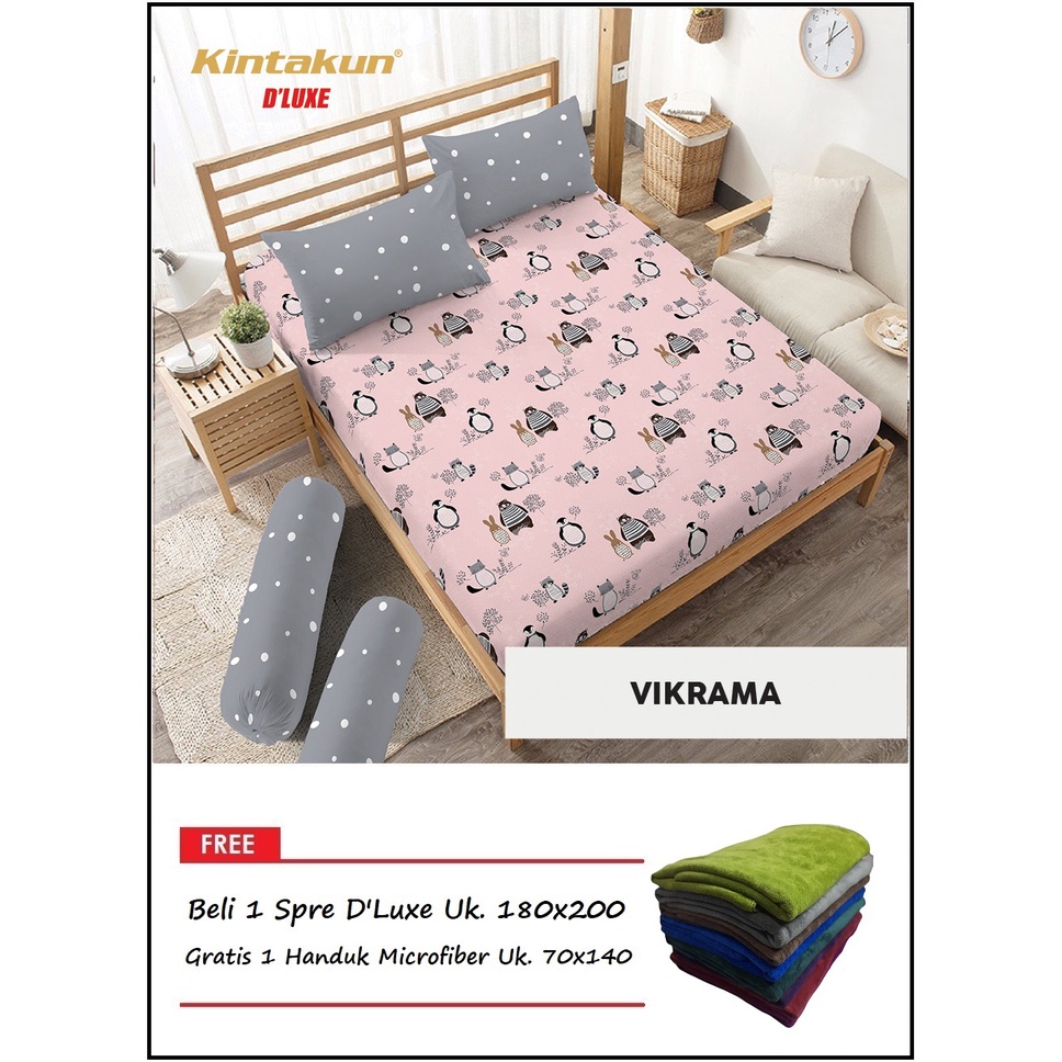 PROMO Kintakun Sprei D'Luxe Uk. 180x200 FREE Handuk Microfiber Polos - Random