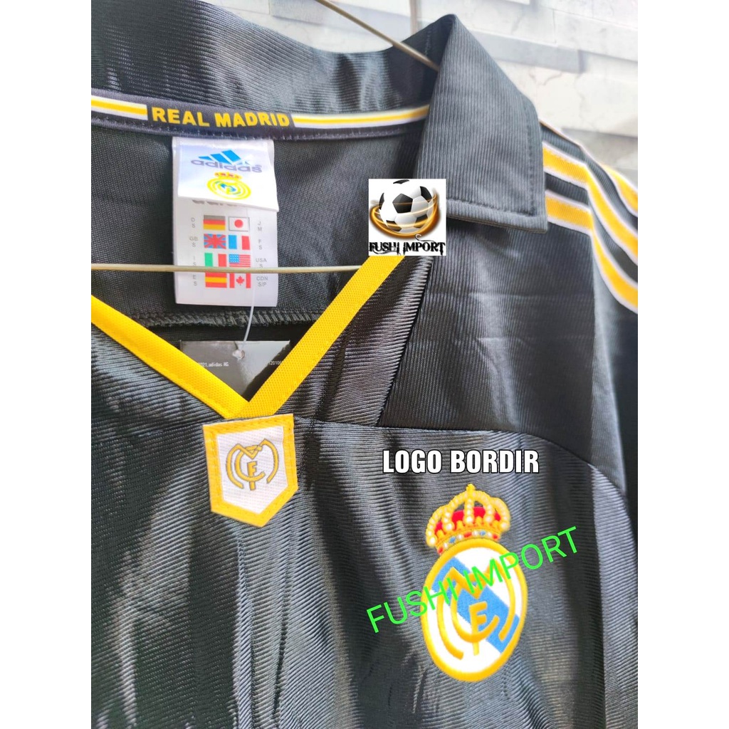 RETRO | Jersey Baju Bola Madrid Away TEKA Black Hitam 1998 1999 Grade Ori