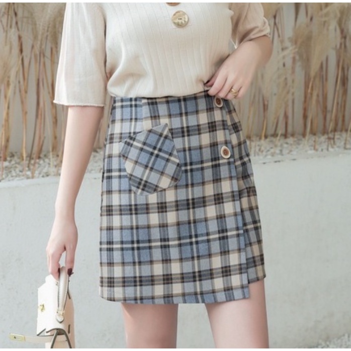 【Blossom】Korean tartan slit hem Skirt C653