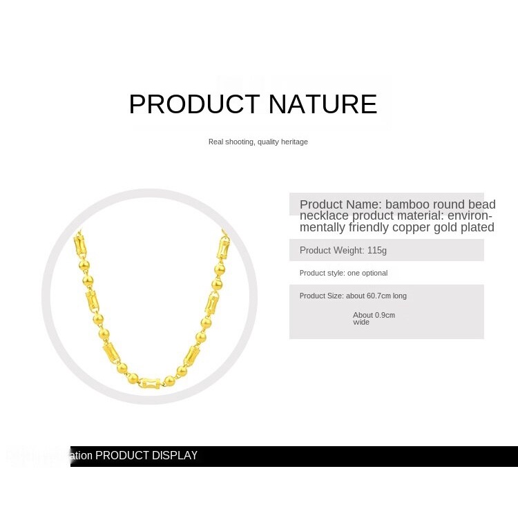 Kalung Emas Asli Kadar 375 Dengan Liontin Bambu Bulat Untuk Pria