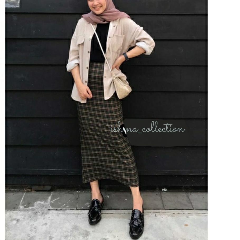 ROK SPAN TARTAN PANJANG KOREAN SKIRT ROK SPAN KOTAK  레