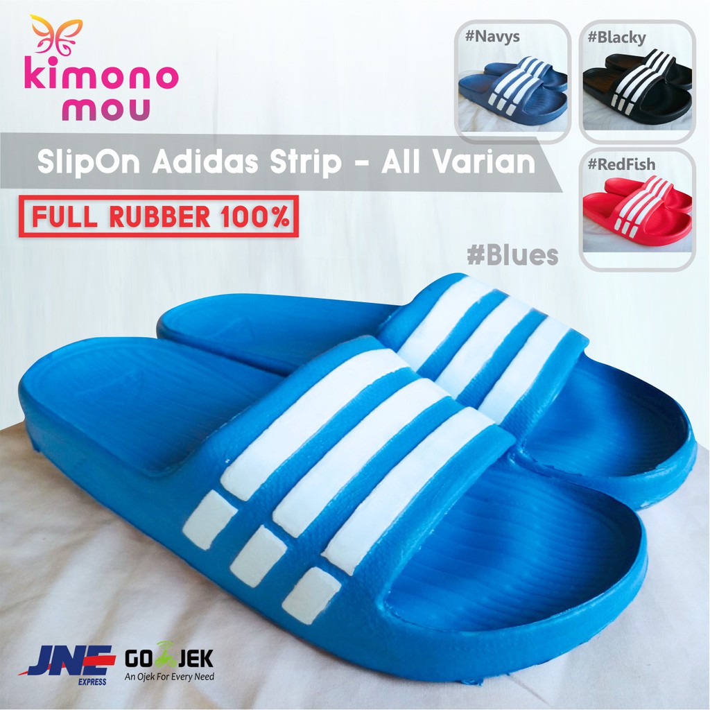 Sandal SlipOn Adidas Strip - Sendal Slop Pria / Cowok - Karet - New