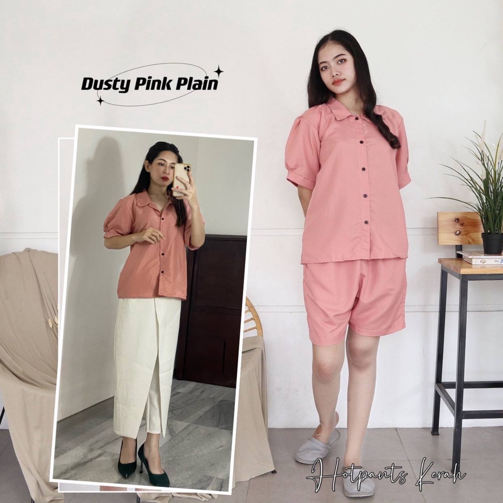 IZANY Piyama Dewasa Hotpant Lengan Balon / HP / Set Celana Pendek Dewasa banyak varian RAYON-DUSTY PINK PLAIN SA