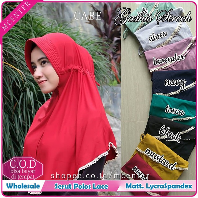 Serut Polos Lace Jilbab Instan Langsung Size Standart Bahan Lycra Spandex Harian