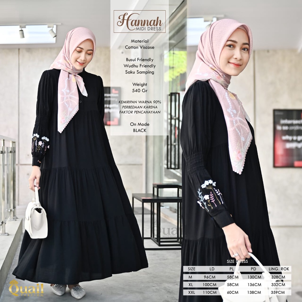 Hannah Midi Dress original Quail Hijab Katun VIscose Busui Wudhu Frienly
