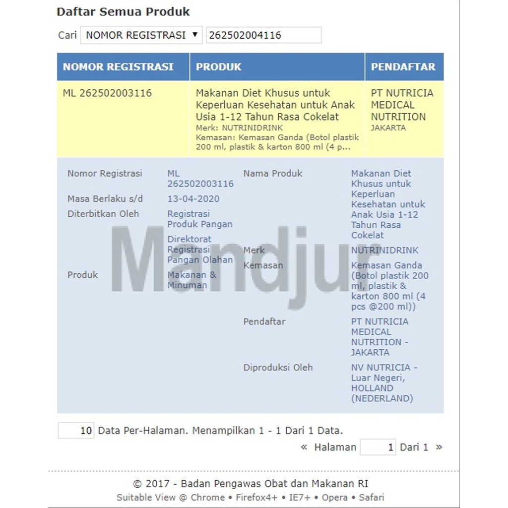 

Nutricia Nutrinidrink Rasa Cokelat