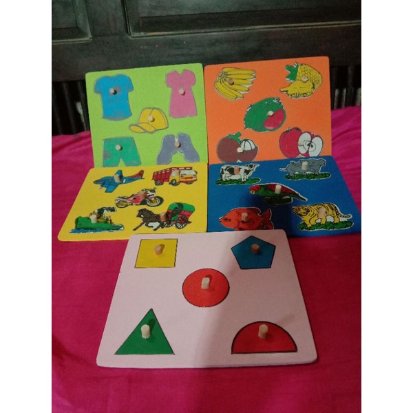 PUZZEL TANGKAI ISI 5 (GEOMETRI, PAKAIAN, BUAH, HEWAN, TRANSPORT)