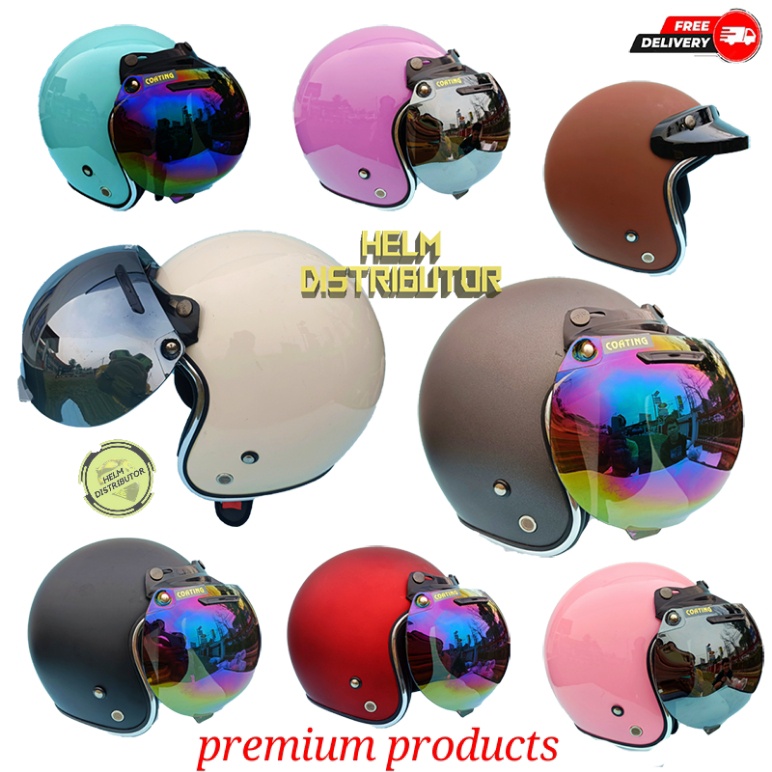 Helm Bogo Dewasa Kaca Cembung Silver/Pelangi, Lis Chrome Kualitas Premium Untuk Pria dan Wanita COD