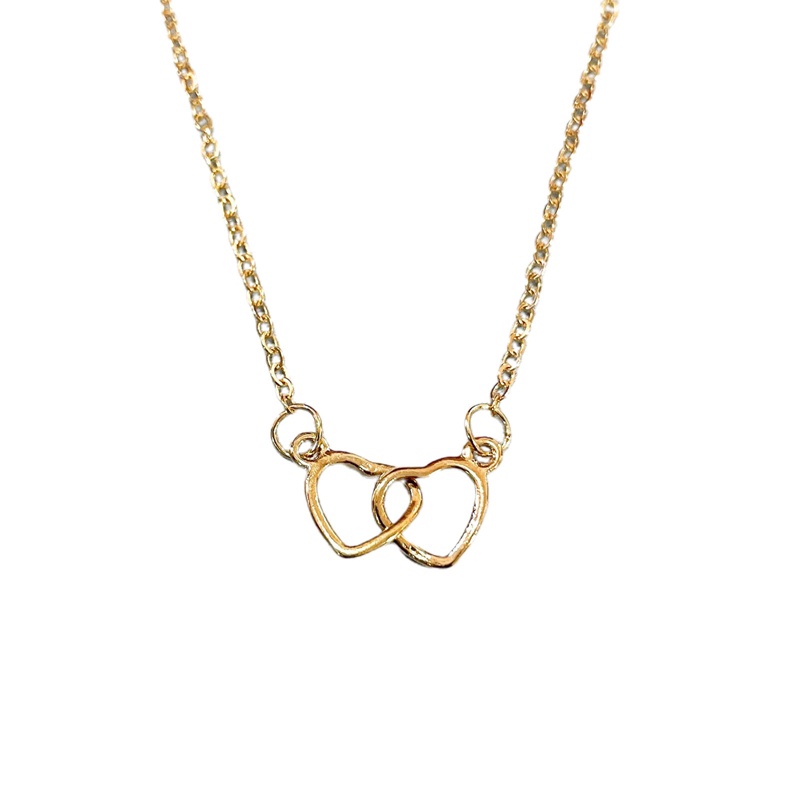 Kalung Rantai Klavikula Bahan 925 Sterling Silver Bentuk Hati Ganda Aksen Zirkon Untuk Wanita