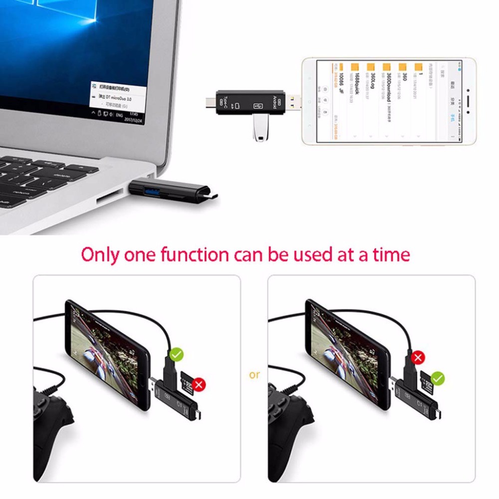 Natrberg Portable OTG Card Reader USB Type C Micro USB  D188 HITAM
