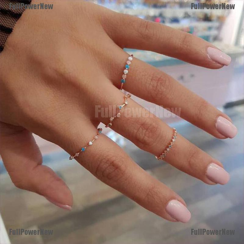 (FULL Jy) 4pcs / Set Cincin Gaya Bohemia Aksen Batu Kristal Warna-Warni Untuk Perhiasan Wanita