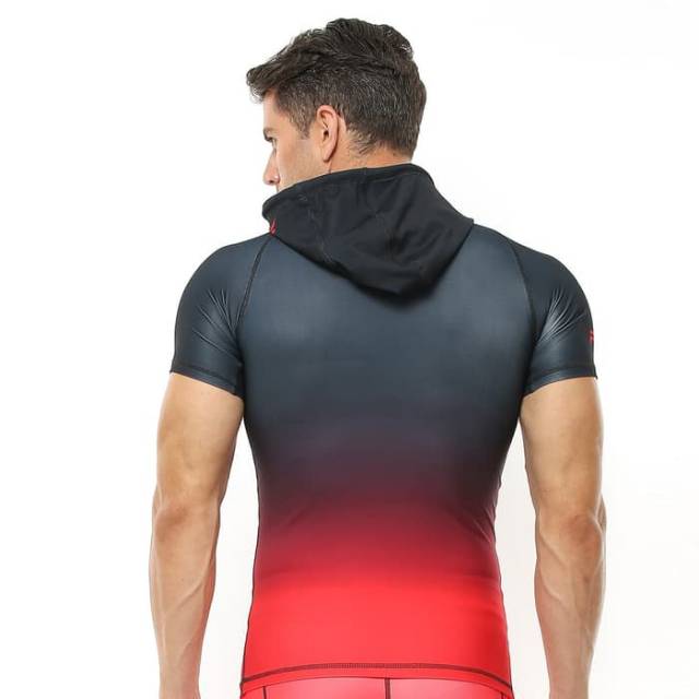 FTS-023HM Kaos hoodie sport fitness bodyfit Flex hitam merah