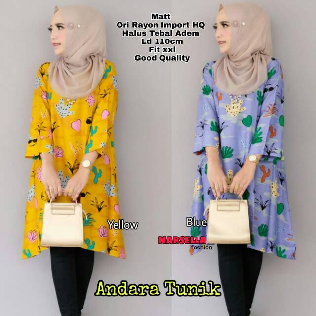 Atasan Wanita Tunik Andara By Marcella// Tunik bahan Ori Rayon Import HQ