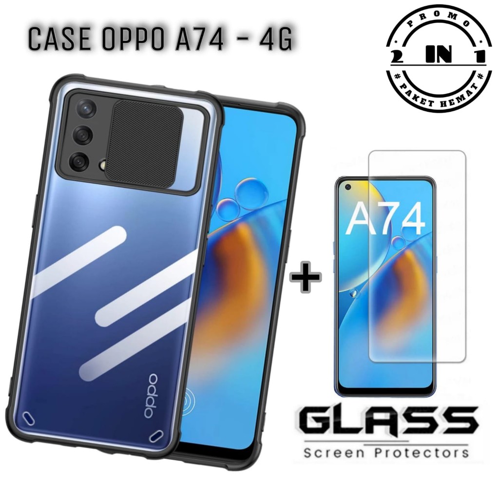 Case OPPO A74 4G Terbaru Hard Case Fusion Shield Free Tempered Glass Layar Clear
