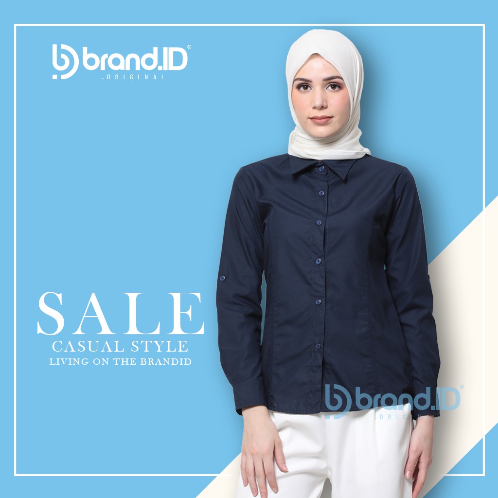 KEMEJA WANITA NAVY DAN WARNA POLOS TANGAN PANJANG KATUN / BAJU KANTOR FORMAL KERJA CEWEK JUMBO