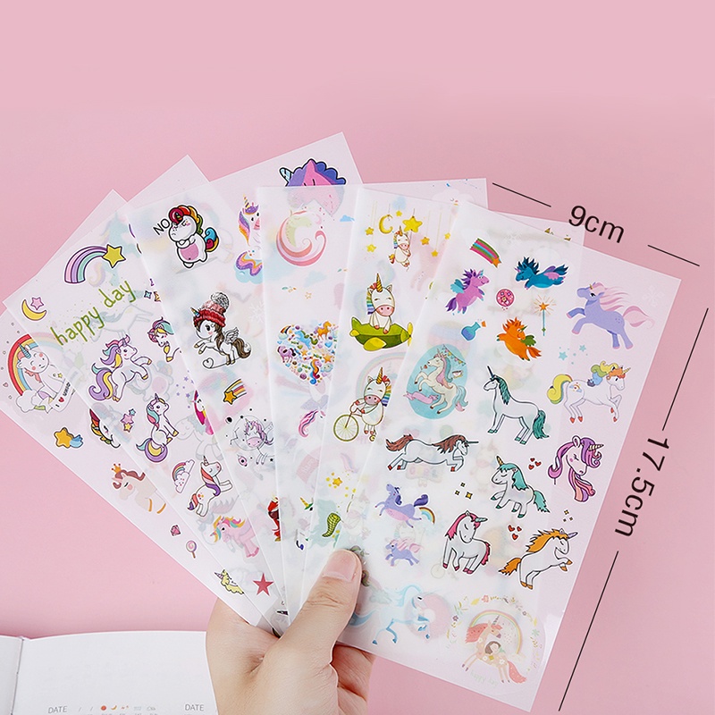 6 Lembar Stiker Kertasselotip Washi Gambar Kartun Unicorn Bahan Pvc Anti Air Untuk Dekorasi Diy