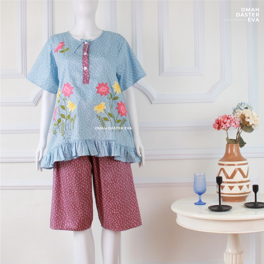 Babydoll Rumbai Blue Purple Bordir Original Omah Daster Eva Busui Friendly