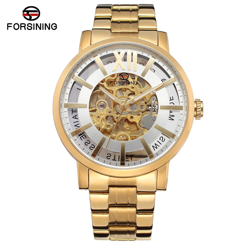 

Forsining Men'S Watch All-Steel Gold Hollow Automatic Mechanical Watch Leisure Sports Watch