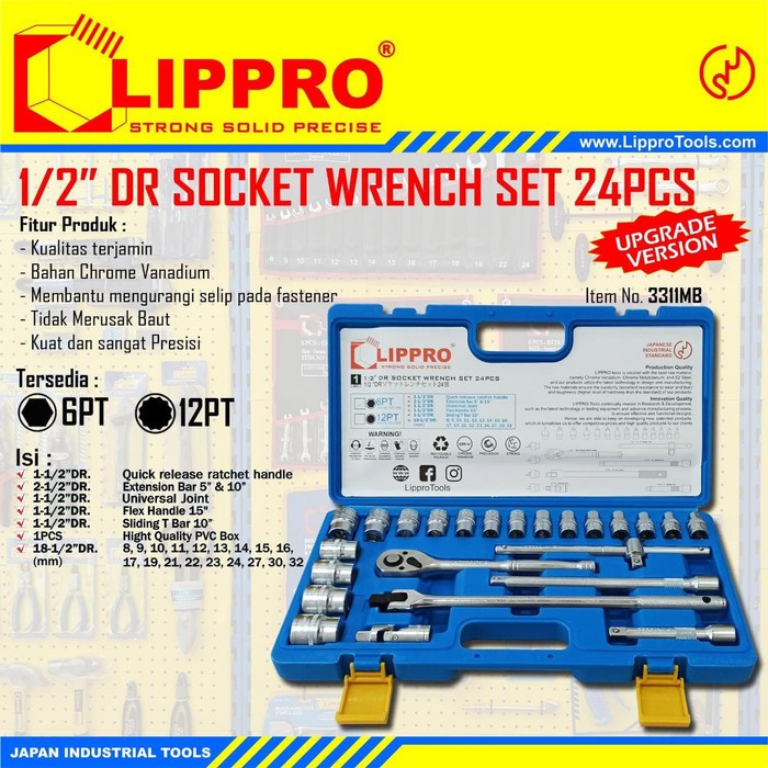LIPPRO KUNCI SOK SET 24 PCS BOX PVC 6 PT KUNCI SOCK SHOCK SET 8 - 32MM New / Original