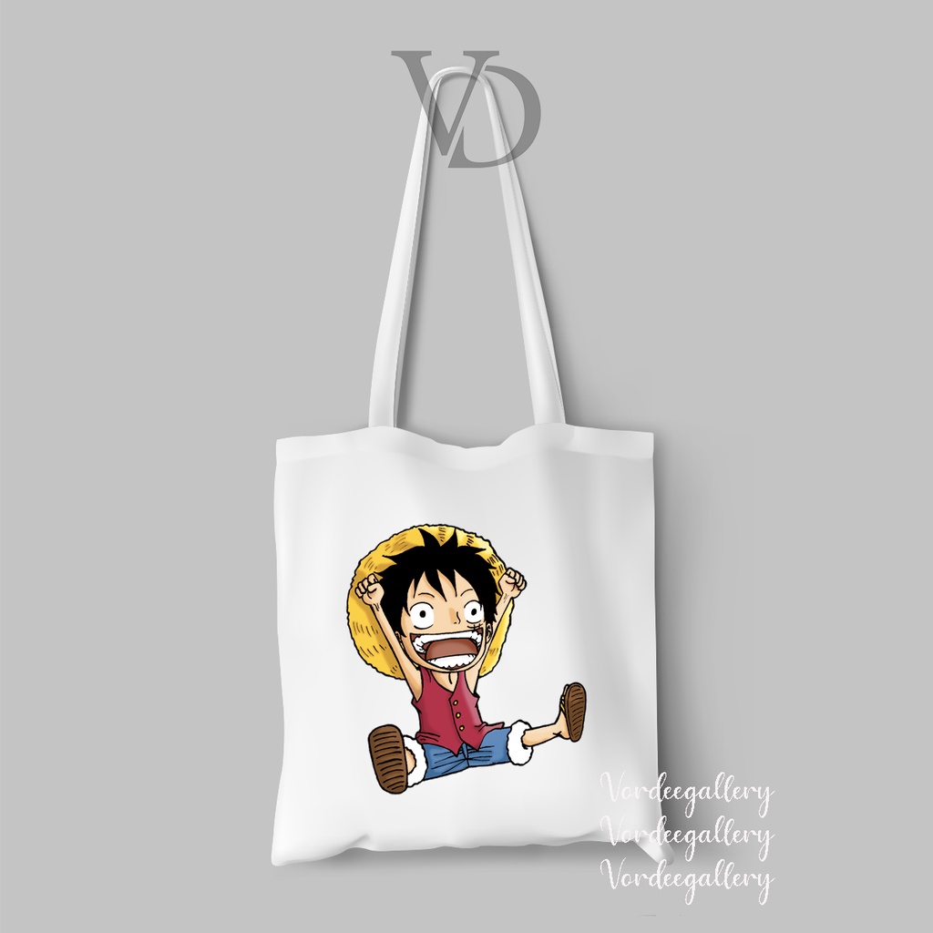 tote bag kanvas gambar one piece chibi cute nami luffy zoro / tas anime jepang ver 1