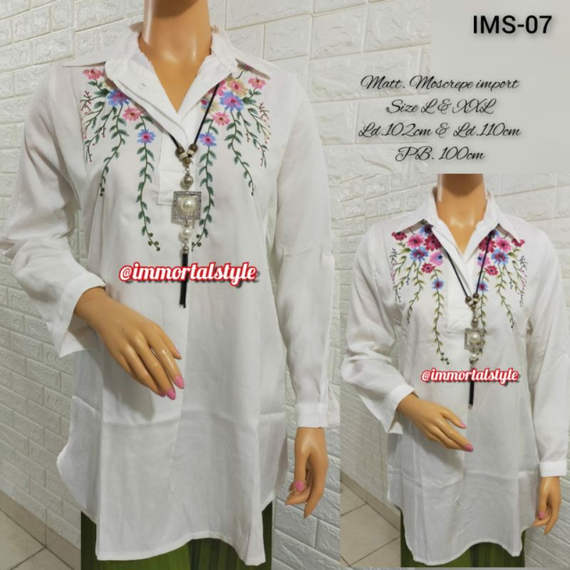 TUNIK WANITA PUTIH BORDIR BUNGA KATUN IMPORT FASHION TERBARU IMPORT TRENDY MODERN FASHION PAKAIAN