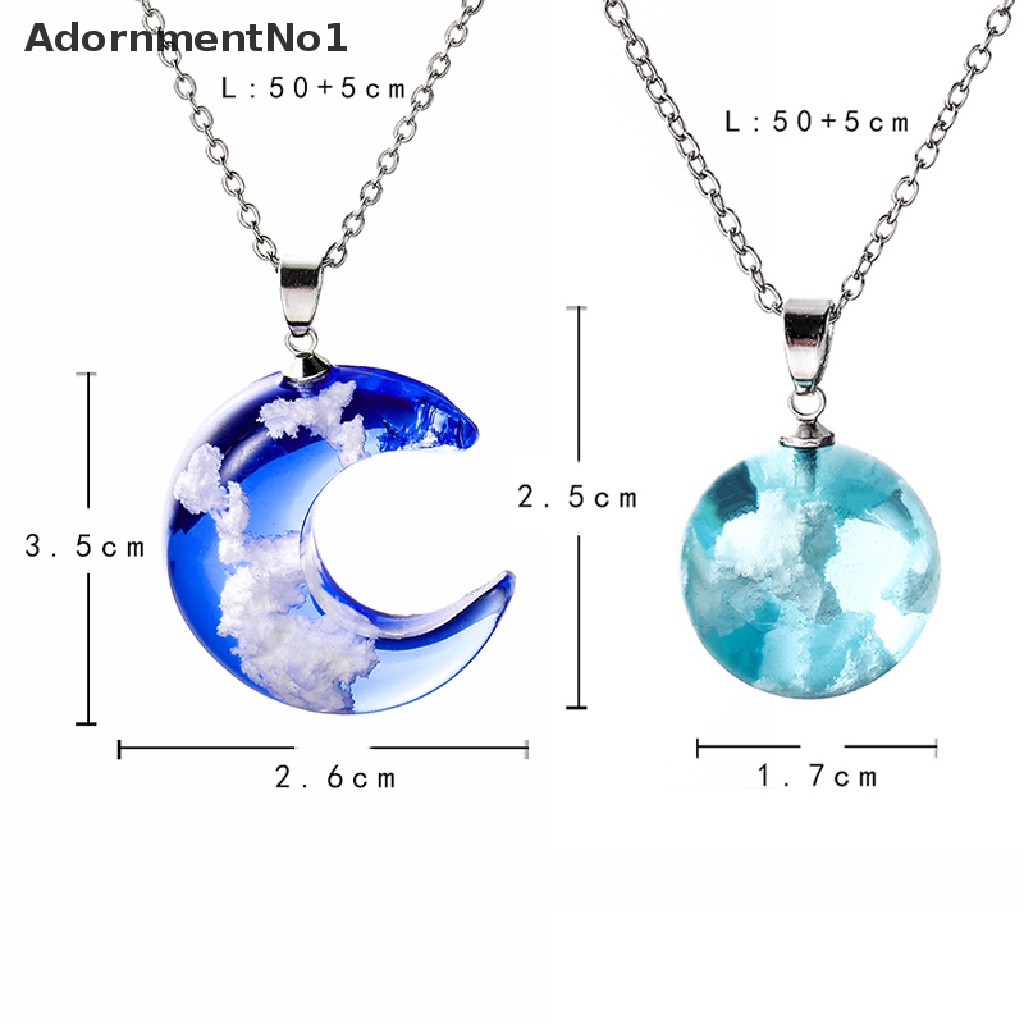 (AdornmentNo1) Kalung Rantai Dengan Liontin Bulan + Bola Resin Motif Langit Biru + Awan Putih Untuk Wanita