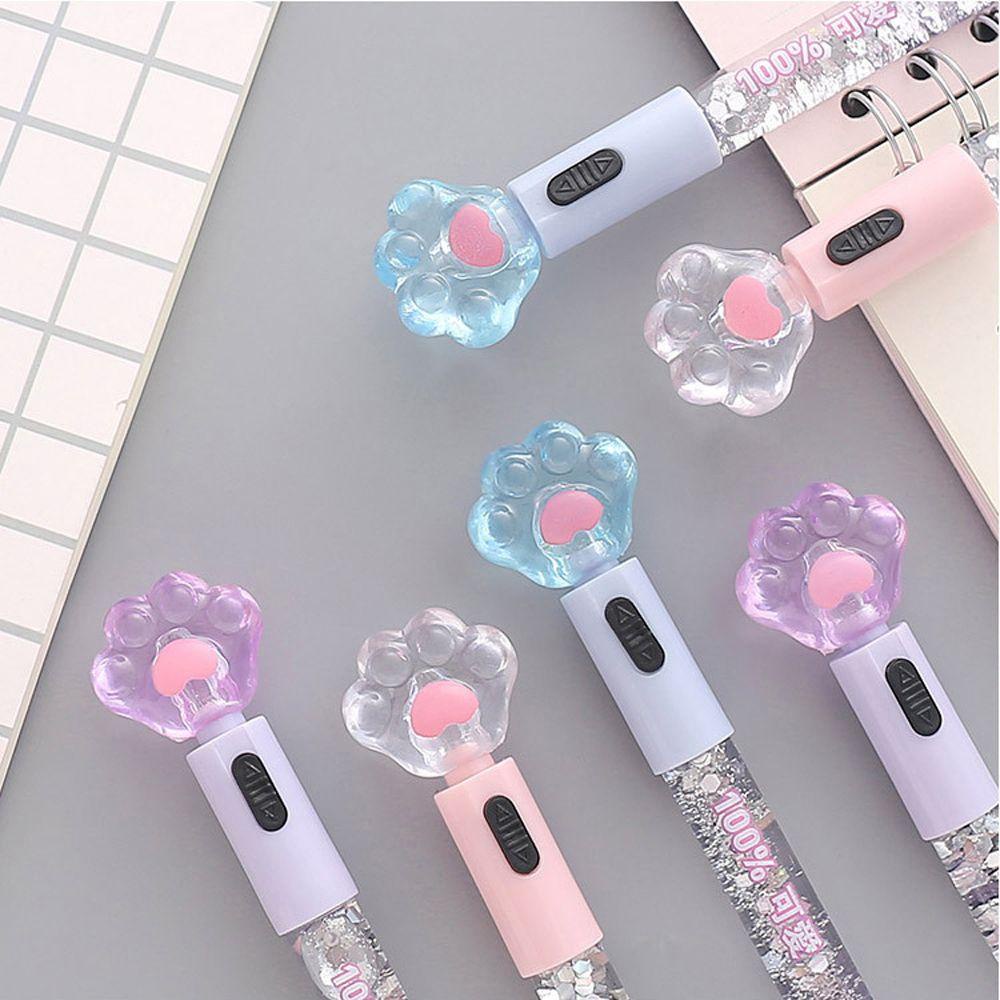Agustina Cat Paw Gel Pen Perlengkapan Kantor Kawaii Anak Glitter Light Perlengkapan Menulis 0.38mm Dengan Lampu Led Kartun Pulpen Menulis