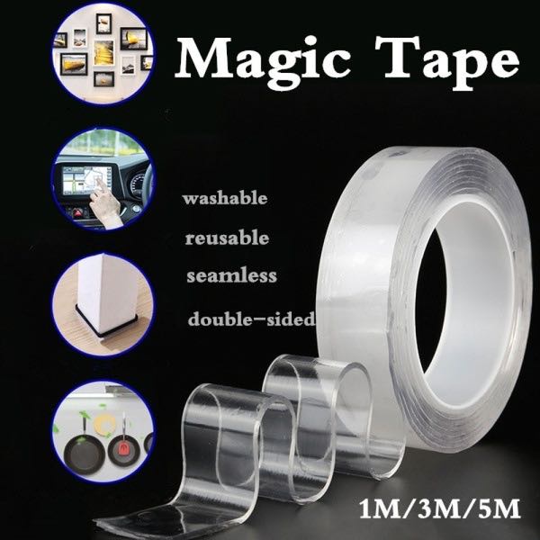 Double Tape Magic – AC 34 – Tape Bening Nano Super Kuat Tip Lakban Solatip Foam Original Magic Isolasi Double Dauble Dobel Tape Solasi Kertas Panjang 1 M 2 M 3M Busa Dinding Selotip Motif Bakar Warna Aksesoris Kabel Listrik Kecil Lebar 1 inch