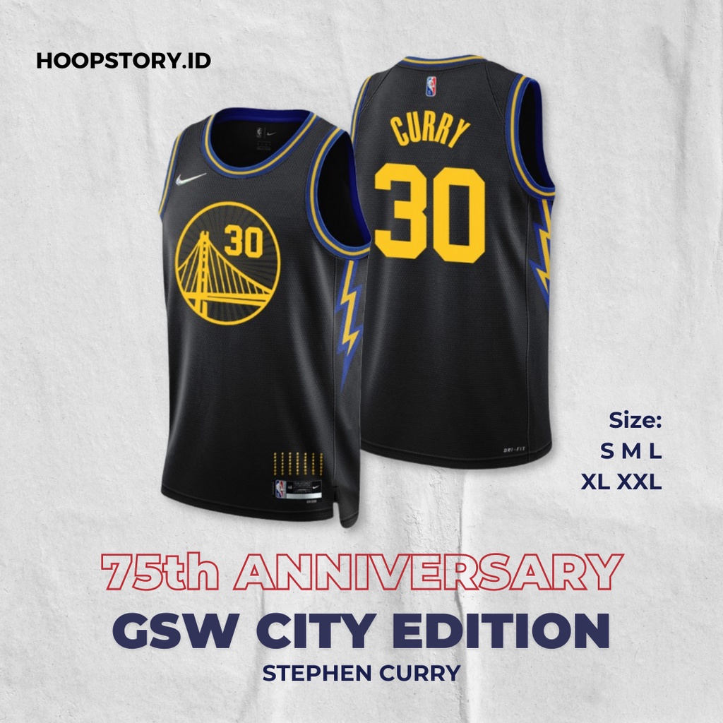 JERSEY BASKET NBA GSW #30 STEPHEN CURRY 75TH CITY EDITION HITAM 21/22