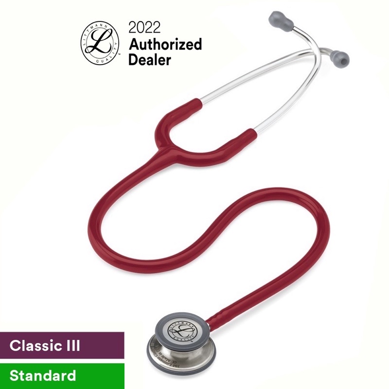 3M Littmann Classic III Stethoscope (Burgundy Tube, Standard-Finish Chestpiece, Stainless Stem &amp; Eartubes)