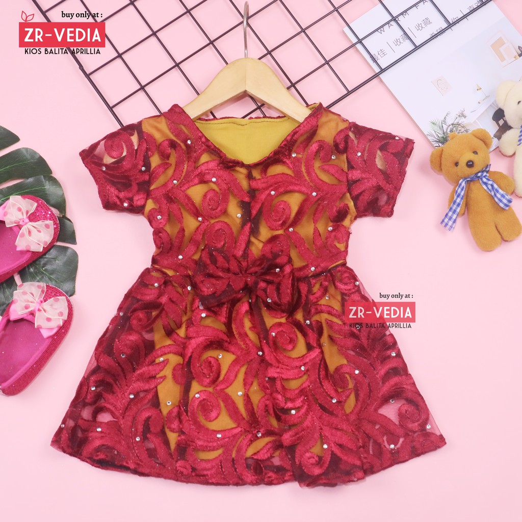 Dress Icha Brukat uk Bayi 0-6 Bulan / Gaun Brukat Pesta Baju Import Baby Cewek Dres Brokat Anak Perempuan