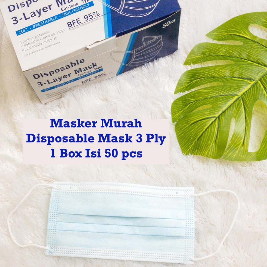 PROMO ! Masker Anti Debu Disposable Mask 3 Ply - Masker Earloop 1 Box Isi 50 Pcs