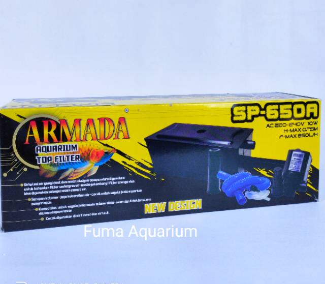 mesin filter box aquarium ARMADA 650A, SP - 650A Kuning - Filter atas Box Komplit full set lengkap