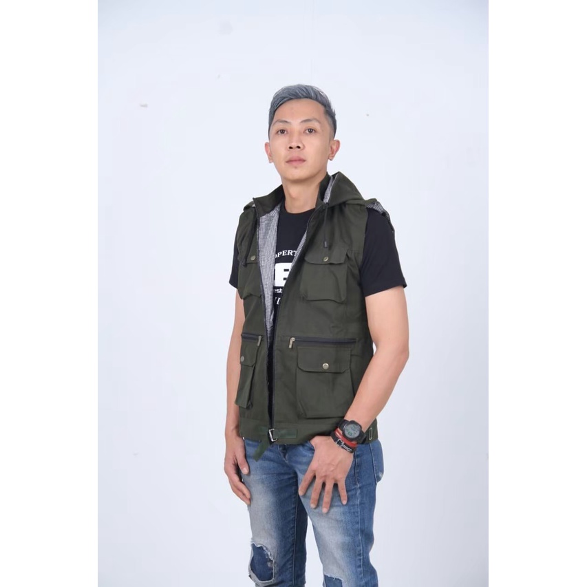 Rompi Cargo Hoodie Multifungsi Rompi Pria Canvas Premium