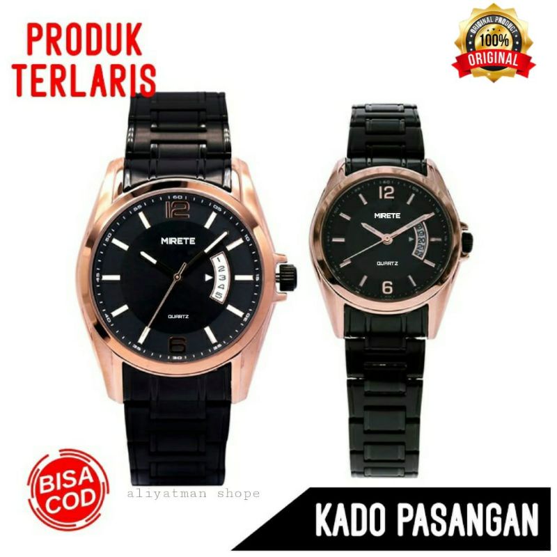 JAM TANGAN COUPLE PRIA DAN WANITA RANTAI STAINLI STEL MIRETE HITAM RISGOLD JAMNTANGANNKADUAL PRIA JAM TANGAN KASUAL WANITA FASHION COWOK/CEWEK JAM TANGAN ANTI AIR BESST SELLER