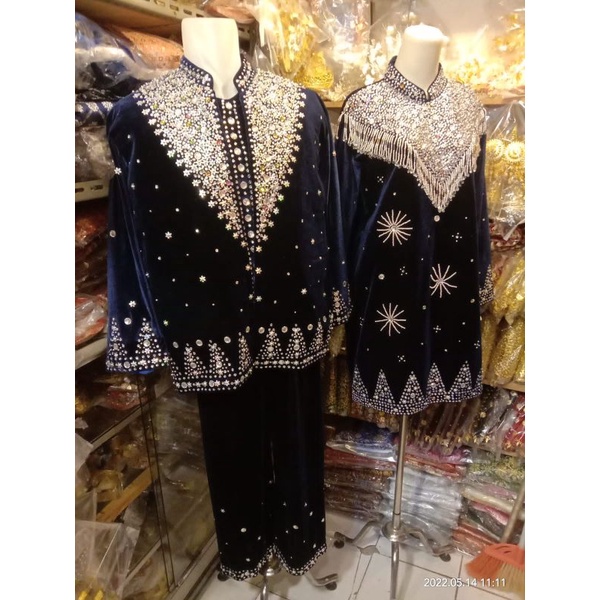 baju pengantin palembang biru navy silver