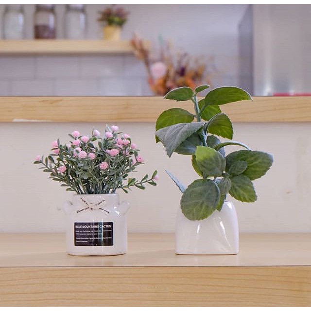 BUNGA PLASTIK TANAMAN ARTIFICIAL FLOWER GYPSOPHILA VAS KERAMIK BUNGA PALSU HIAS-3
