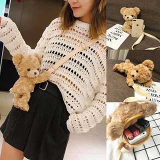 Tas Boneka Merangkul Beruang Teddy Bear Tas selempang anak Masuk HP Bahan Bulu Korea
