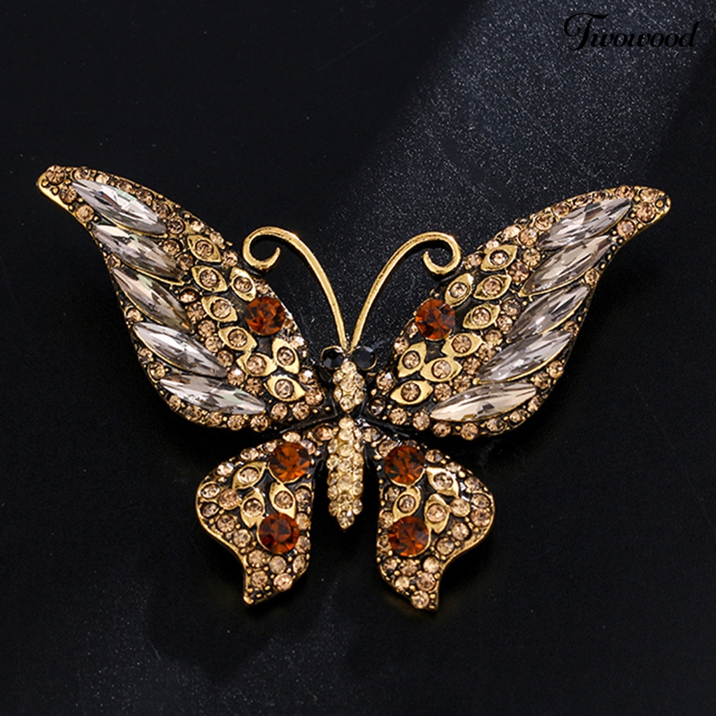 Twowood Butterflies Shape Large Lapel Pin Christmas Rhinestone Shiny Brooch Pin Scarf Clip