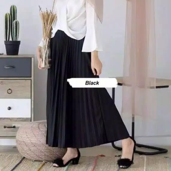 ♨ Rok Plisket XXL SUPER JUMBO Premium /Rok Panjang Rempel Wanita - PUTIH TULANG ✦