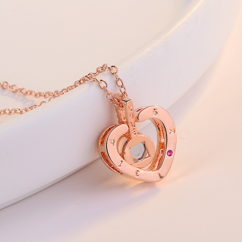 [Ready Stock]Fashion 925 Silver Plated Roman Numeral Heart-Shaped Diamond Pendant Necklace