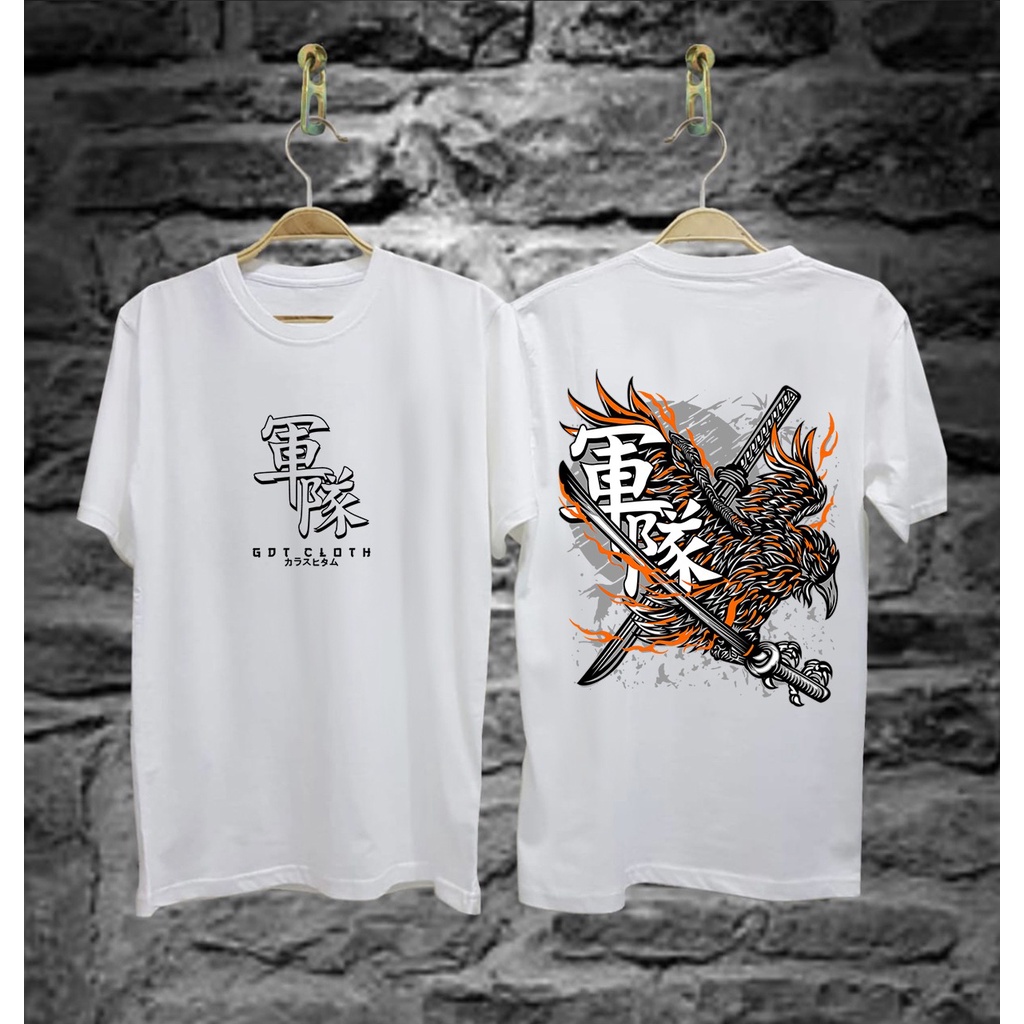 Kaos Tshirt Pria Terbaru Samurai Jepang Elang Warna Hitam Distro Lengan Pendek Motif Sablon Bergambar Keren