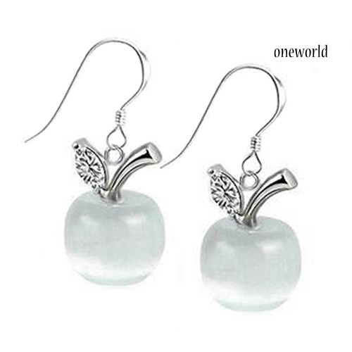 OW@ Women Opal Apple Dangle 925 Sterling Silver Zircon Eardrops Hook Earrings