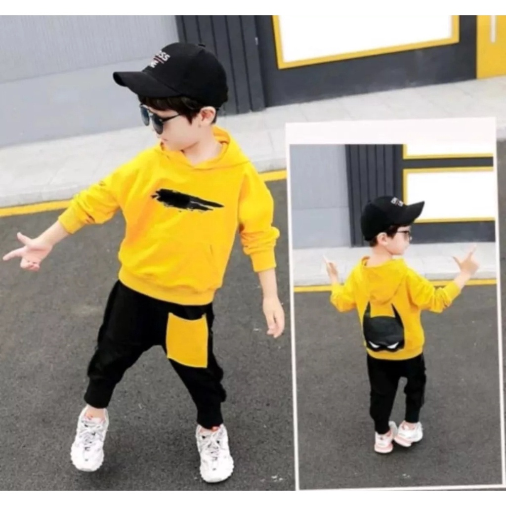 SETELAN HOODIE ANAK LAKI LAKI DAN ANAK PEREMPUAN TERMURAH DAN TERLARIS HOODIE ANAK PEREMPUAN DAN ANAK LAKI LAKI MOTIF BATMAN KUNING