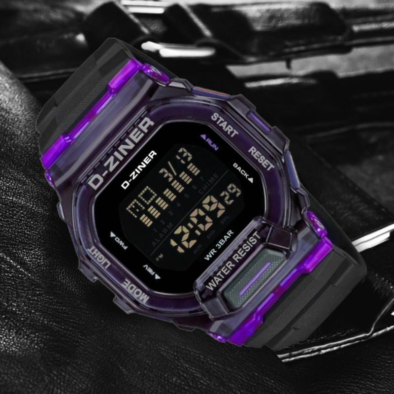 jam tangan pria Murah D-ZINER 8312 Tali Rubber Hitam Biru Digital Elegan Original